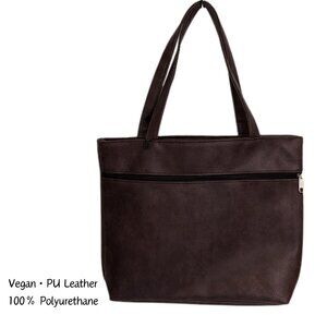Women's Brown Vegan Faux Leather Tote/Shoulder Bag w/ Front Zipper Size: Medium